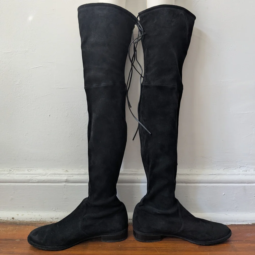 Stuart Weitzman Iconic Black Stretchable Suede Lowland Over-the-Knee Boots